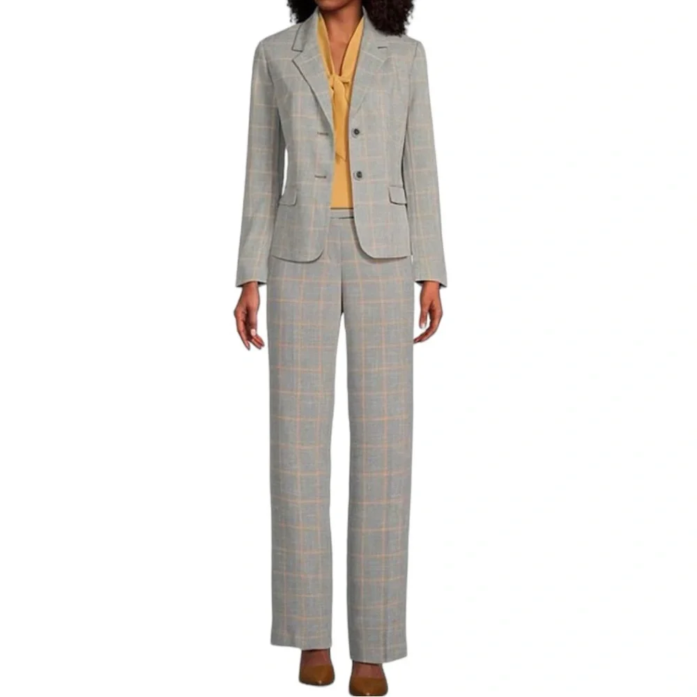 KASPER Plaid Notch Lapel Long Sleeve Flap Pocket Coordinating Two Button Jacket